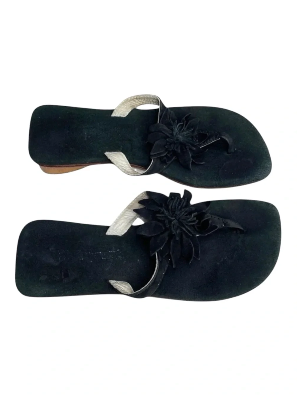 Nordstrom 𑁍 Girl’s Suede 3D Flower Thong Wood Wedge Sandals 𑁍 Black 𑁍 11.5 29 EU